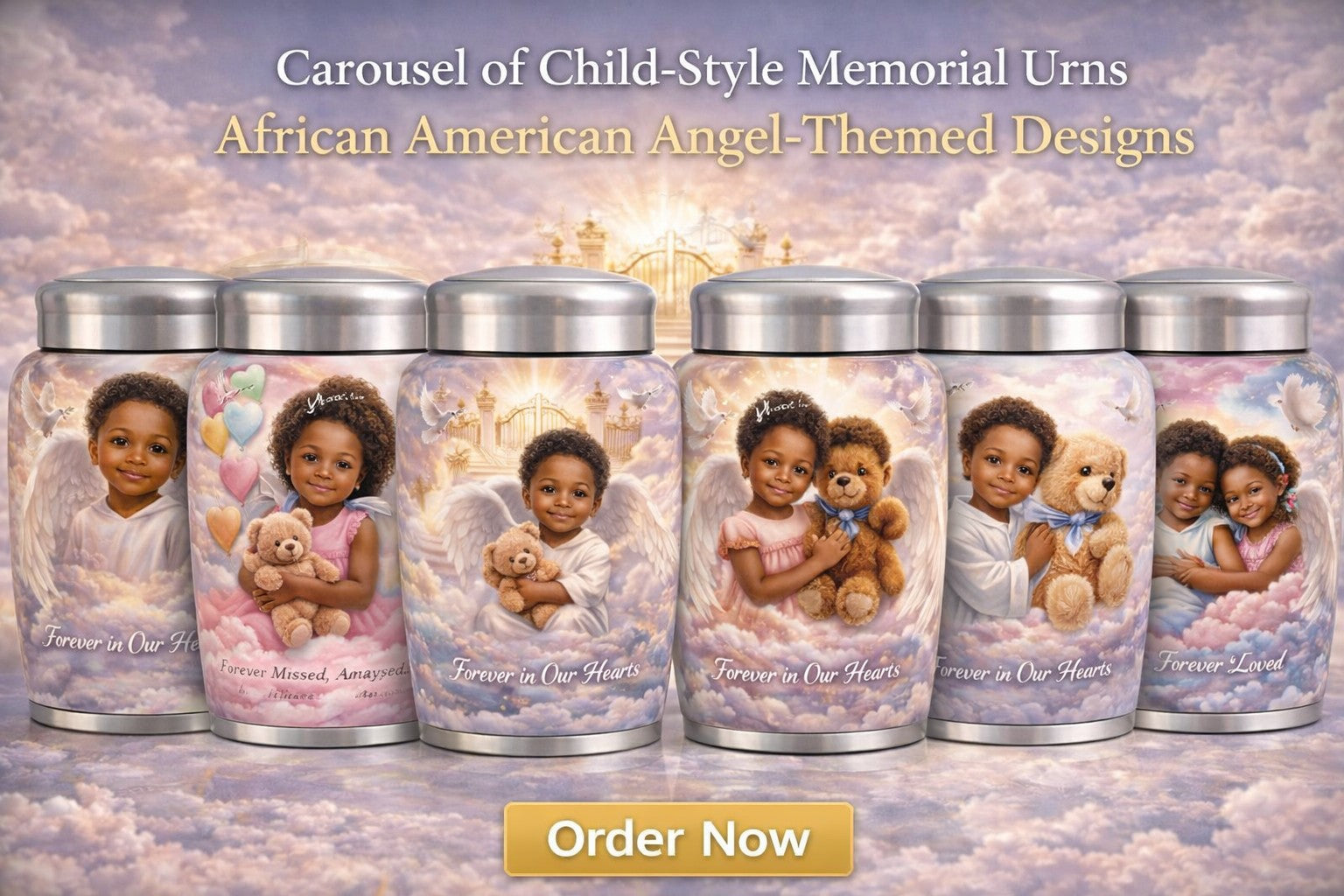 Silver Custom Memorial Urn – Personalized Full-Wrap Photo & Angelic Remembrance Design   Product Description