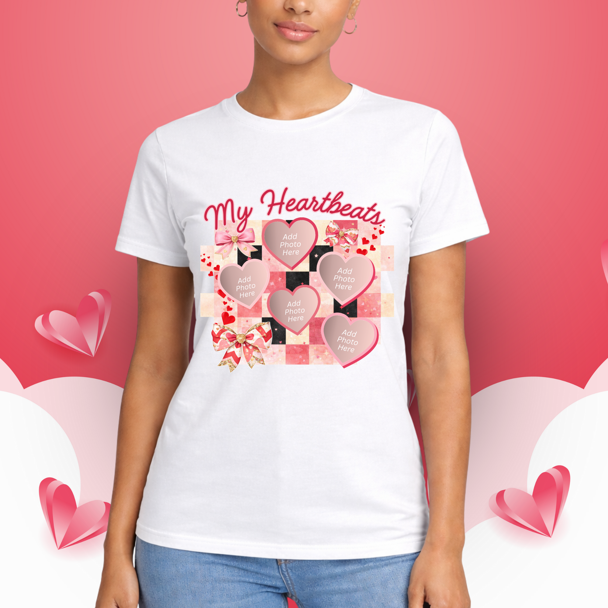 My Heartbeats Custom Valentine T-Shirt, Sweatshirt & Hoodie — Black & White (Add Your Photos 💘)