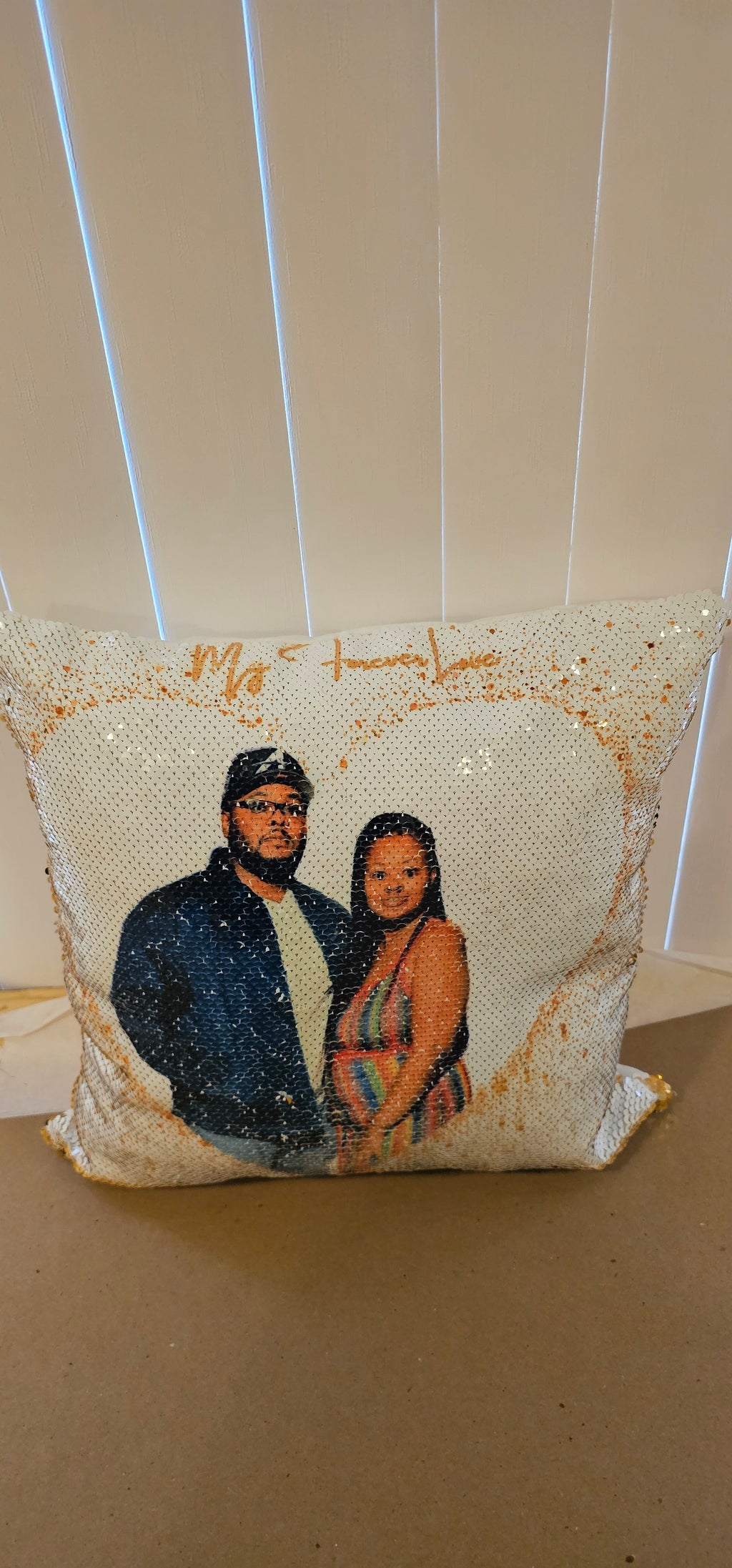 “Custom Sequin Photo Flip Pillow 17x17 | Pick Your Sequin Color – Personalized Double-Sided Sublimation Cushion for Valentine’s, Birthdays, Memorials, Weddings & More”