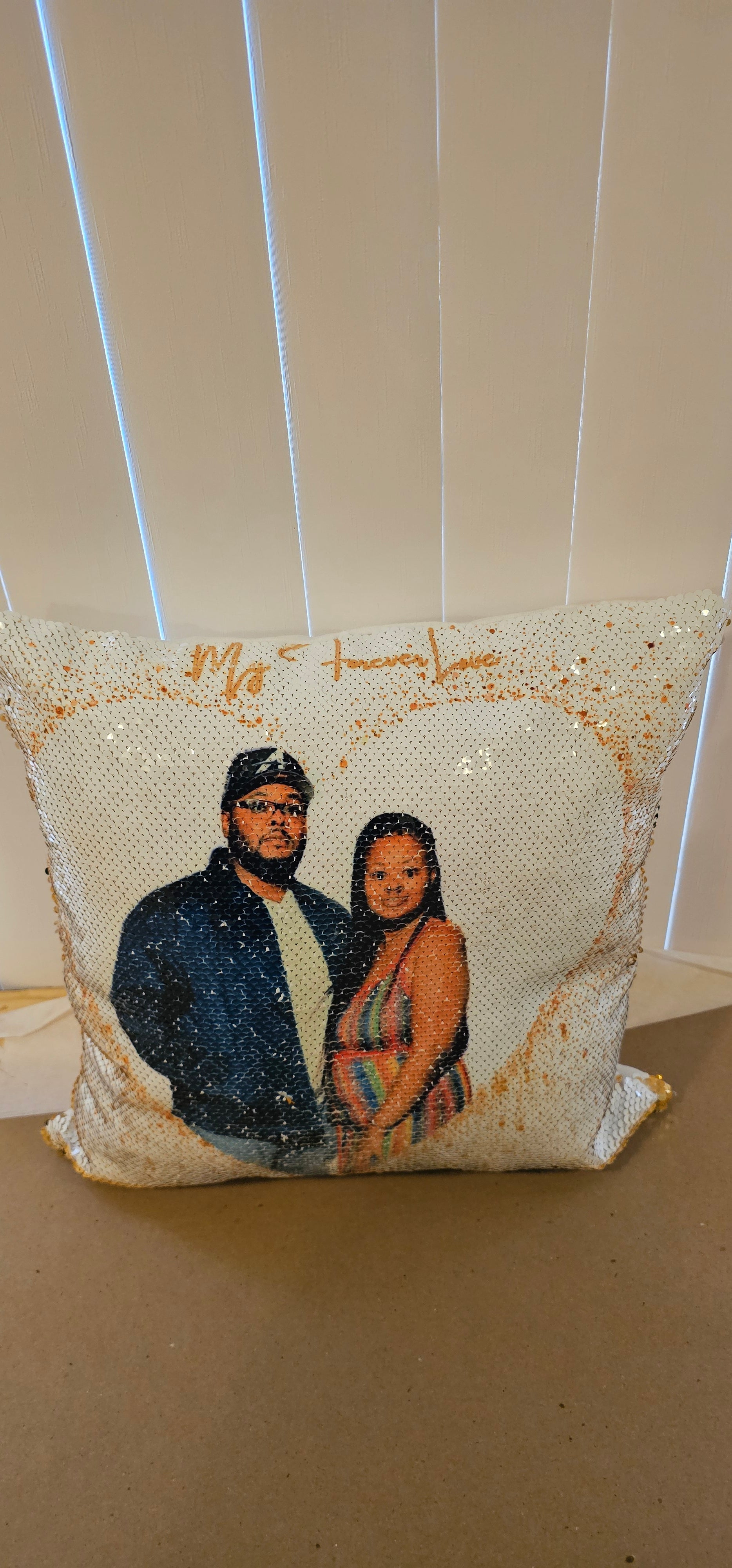 “Custom Sequin Photo Flip Pillow 17x17 | Pick Your Sequin Color – Personalized Double-Sided Sublimation Cushion for Valentine’s, Birthdays, Memorials, Weddings & More”