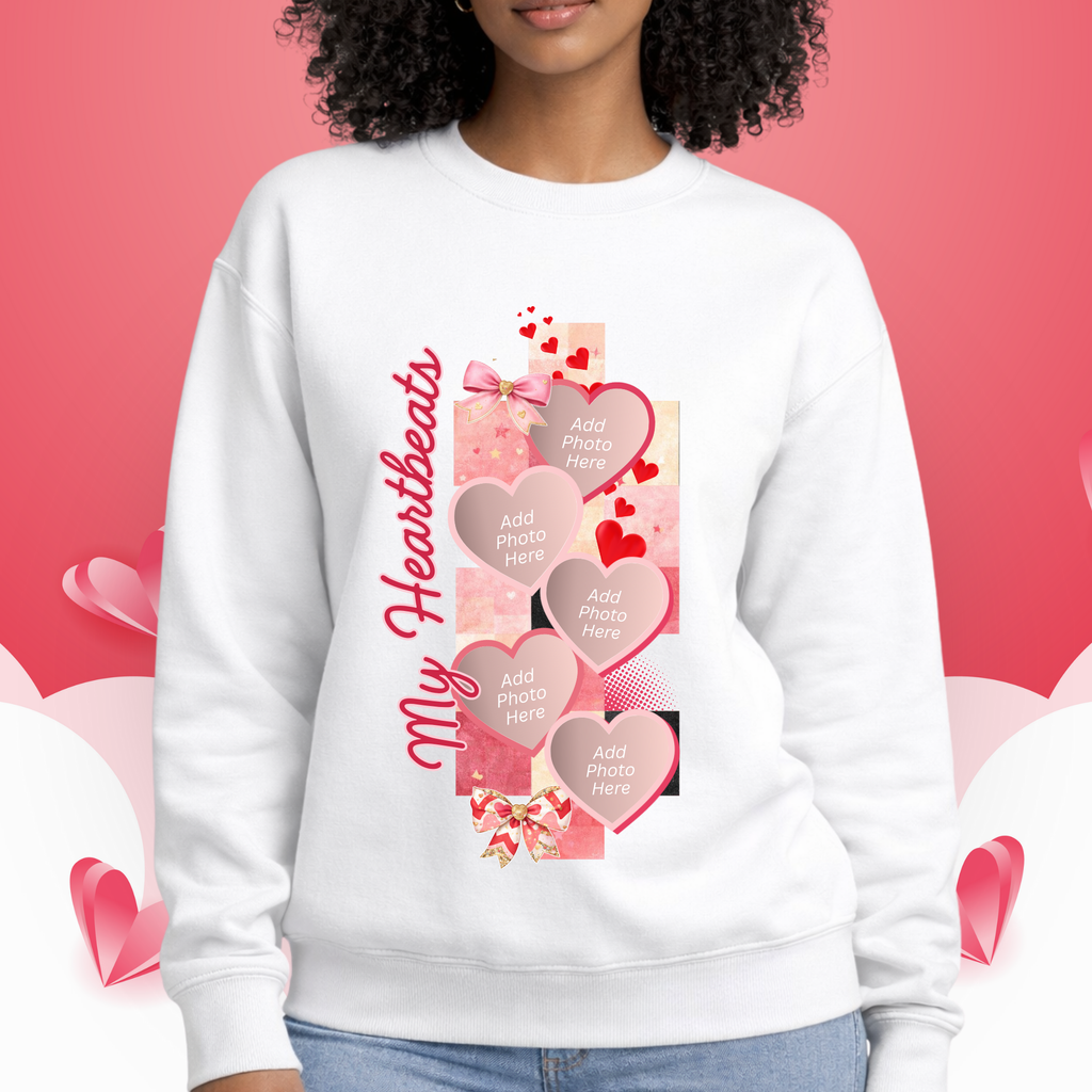 My Heartbeats Custom Valentine T-Shirt, Sweatshirt & Hoodie — Black & White (Add Your Photos 💘)