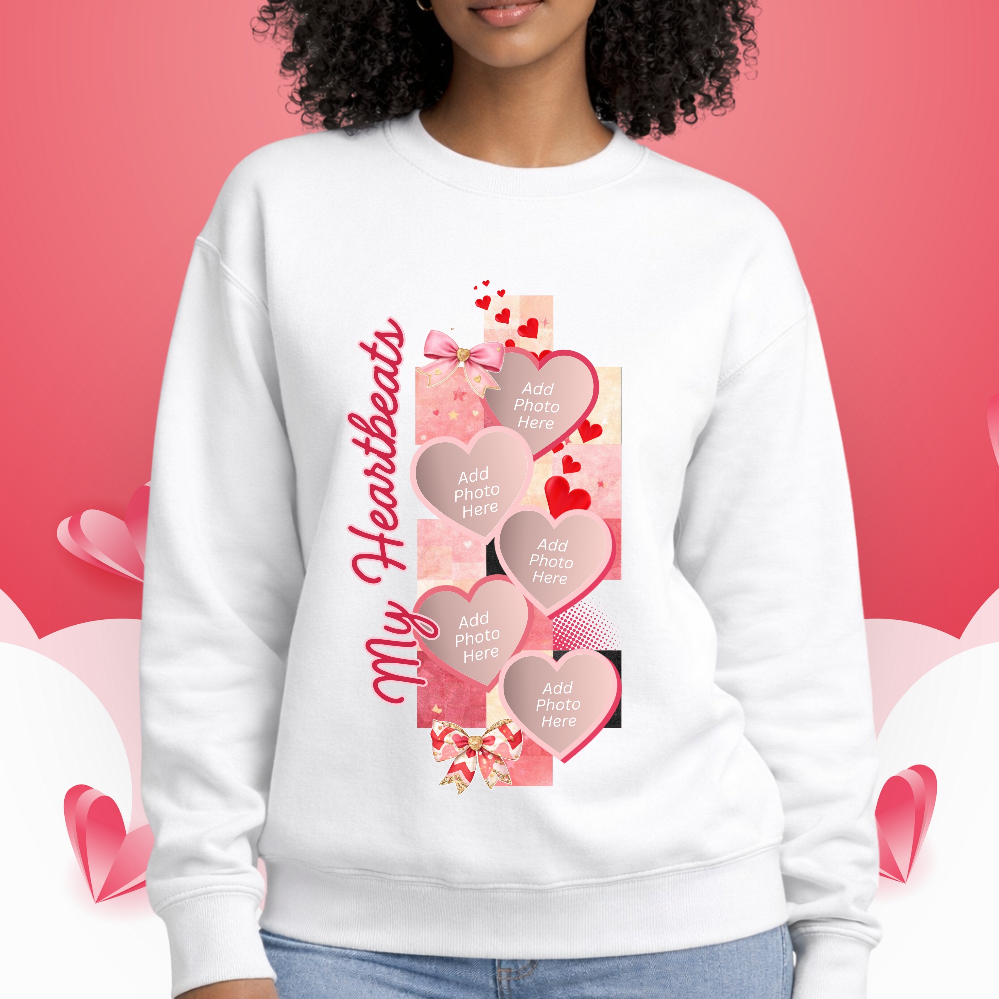 My Heartbeats Custom Valentine T-Shirt, Sweatshirt & Hoodie — Black & White (Add Your Photos 💘)