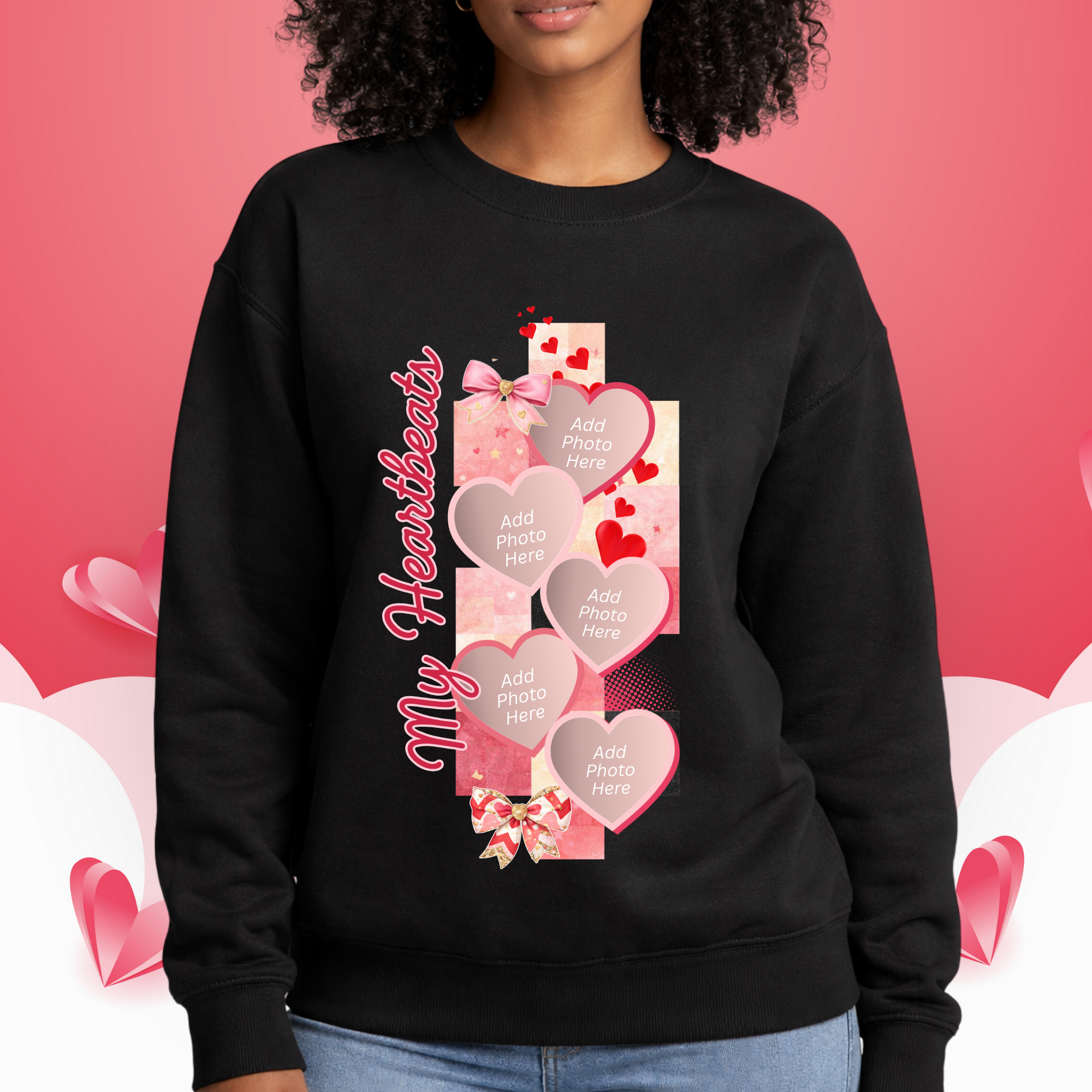 My Heartbeats Custom Valentine T-Shirt, Sweatshirt & Hoodie — Black & White (Add Your Photos 💘)