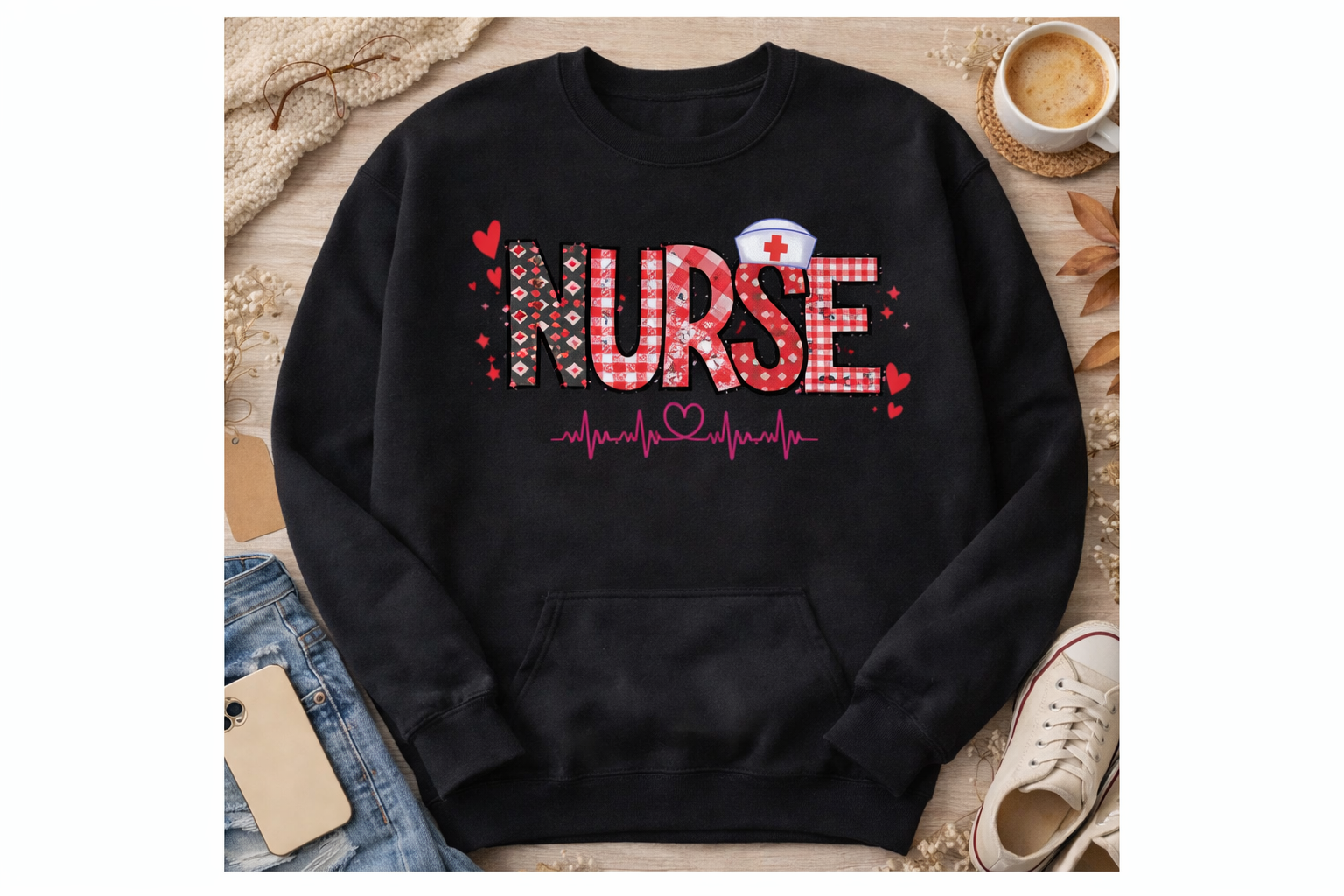 Valentine’s Nurse Title Sweatshirt | Healthcare Heart Theme Apparel | RN, LPN, CNA, CMA | Unisex Fit | Multiple Colors