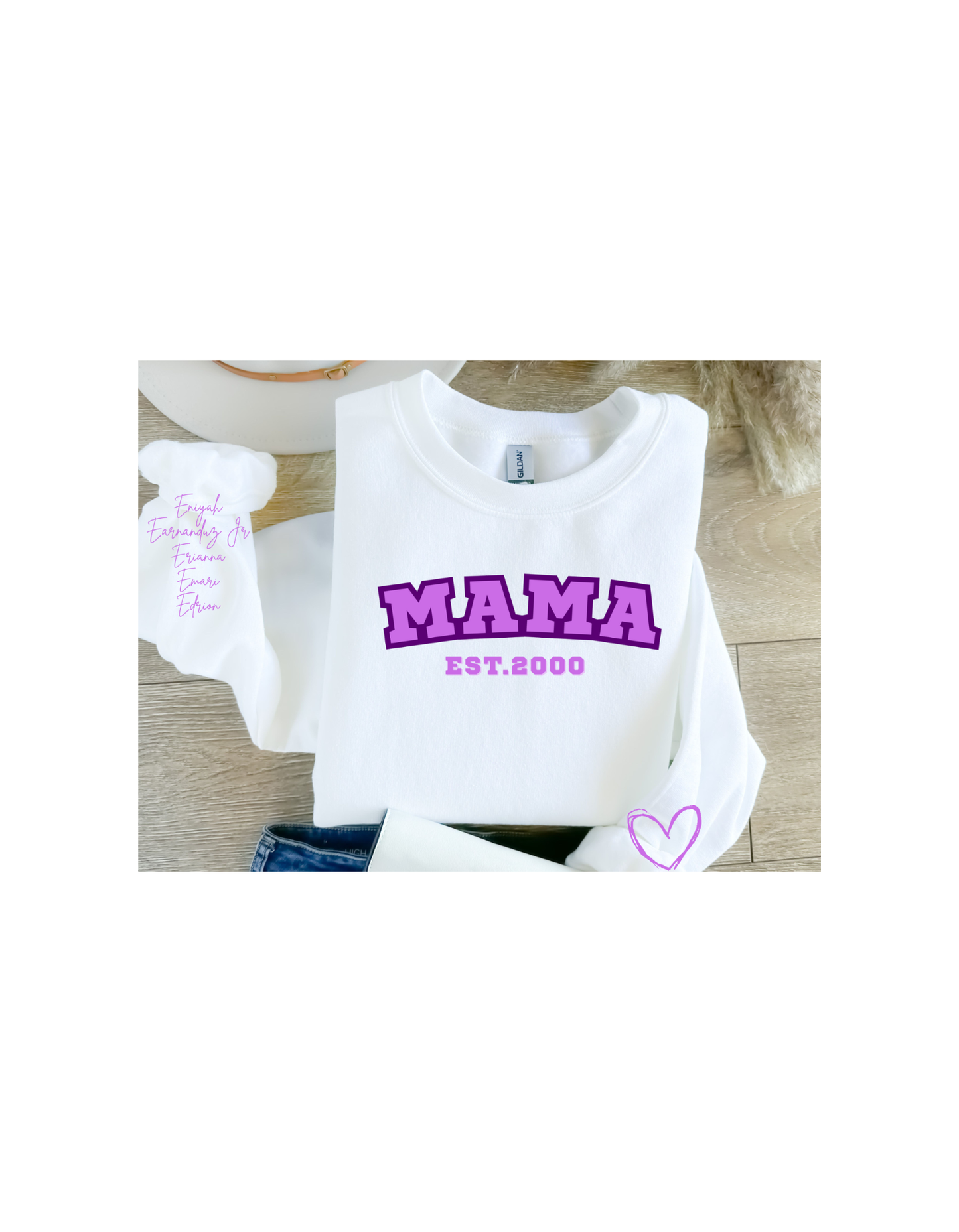 Custom MAMA Sweatshirt | Personalized Mom Sweater with Kids’ Names on Sleeves | Year Established Design | Mother’s Day & Birthday Gift