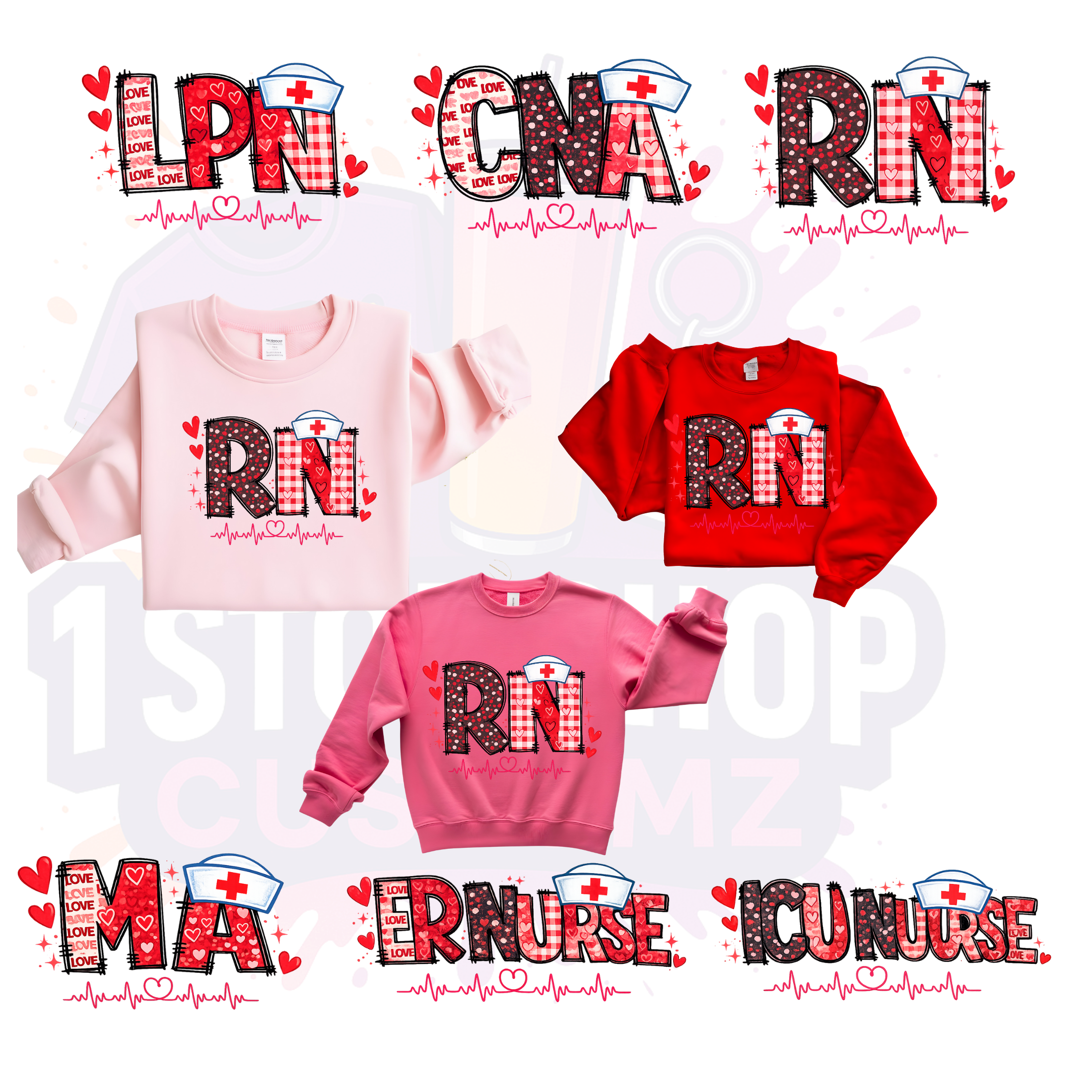Valentine’s Nurse Title Sweatshirt | Healthcare Heart Theme Apparel | RN, LPN, CNA, CMA | Unisex Fit | Multiple Colors